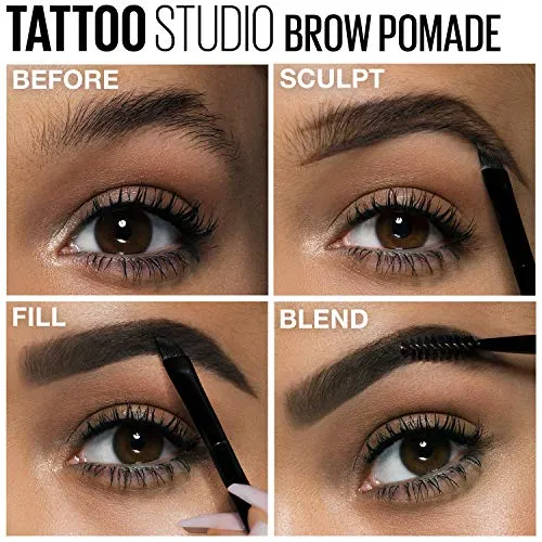 Maybelline TattooStudio Brow Pomade Long Lasting, Buildable, Eyebrow Makeup, Medium Brown, 1 Count