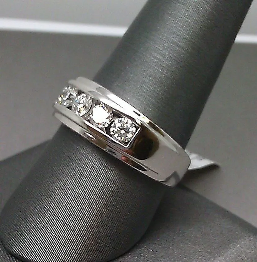 Mens 14k White Gold 1CT Diamond Band Solitaire Ring Wedding Engagement REAL , 10