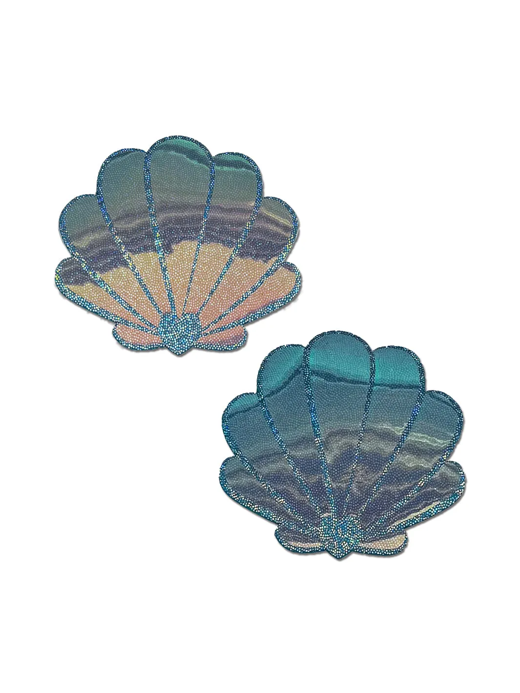 MERMAID SHELL NIPPLE PASTIES - AQUA HOLO