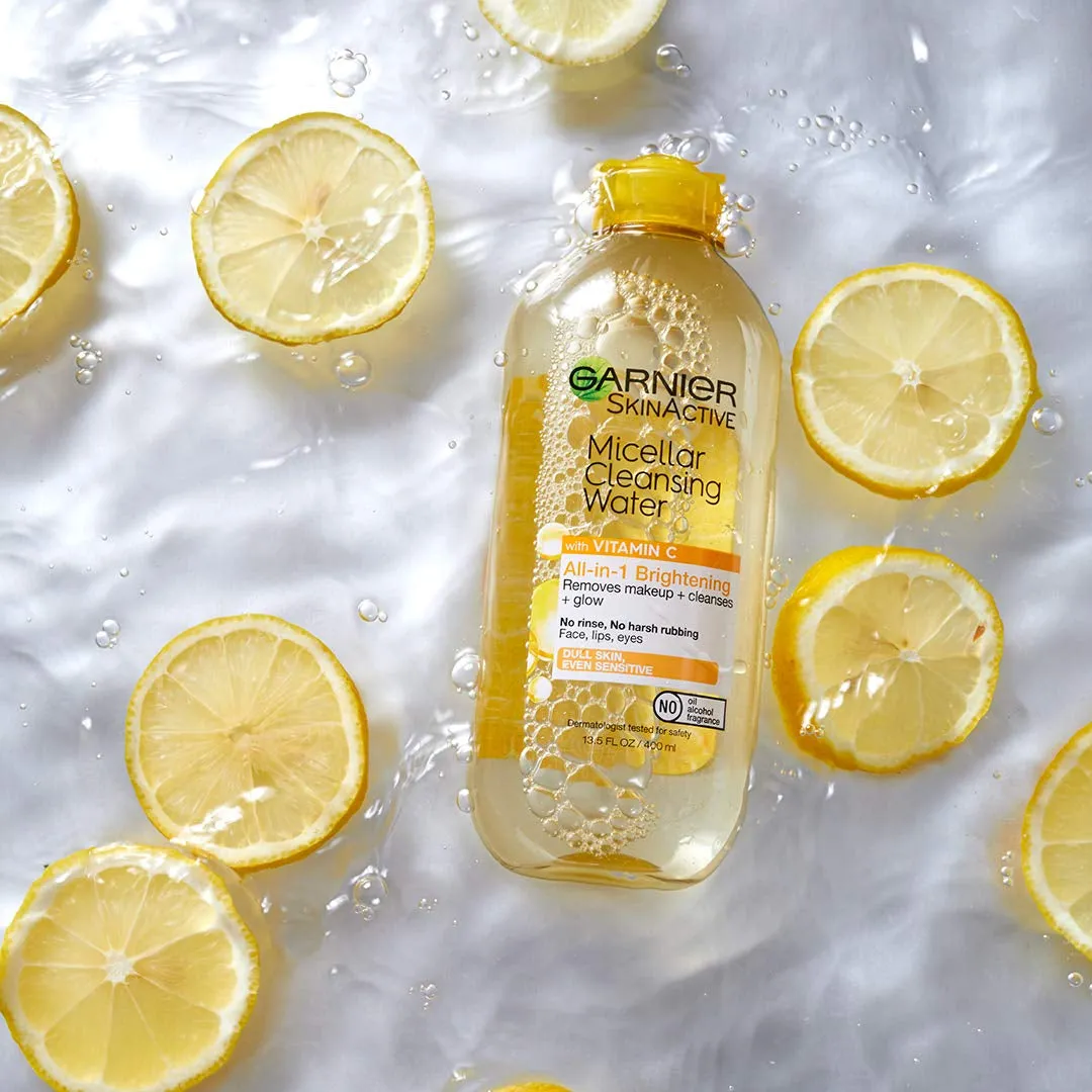 Micellar Water with Vitamin C, Facial Cleanser & Makeup Remover, Brightening & Hydrating, for All Skin Types, Vegan, Cruelty Free, 13.5 Fl Oz (400Ml), 1 Count