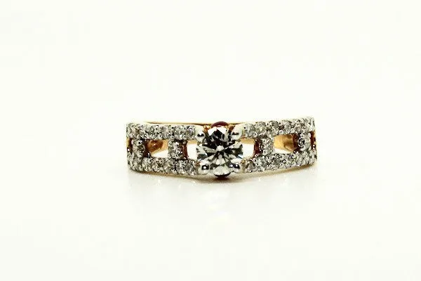 Milgrain Diamond Yellow Gold Ring AD No. 0433