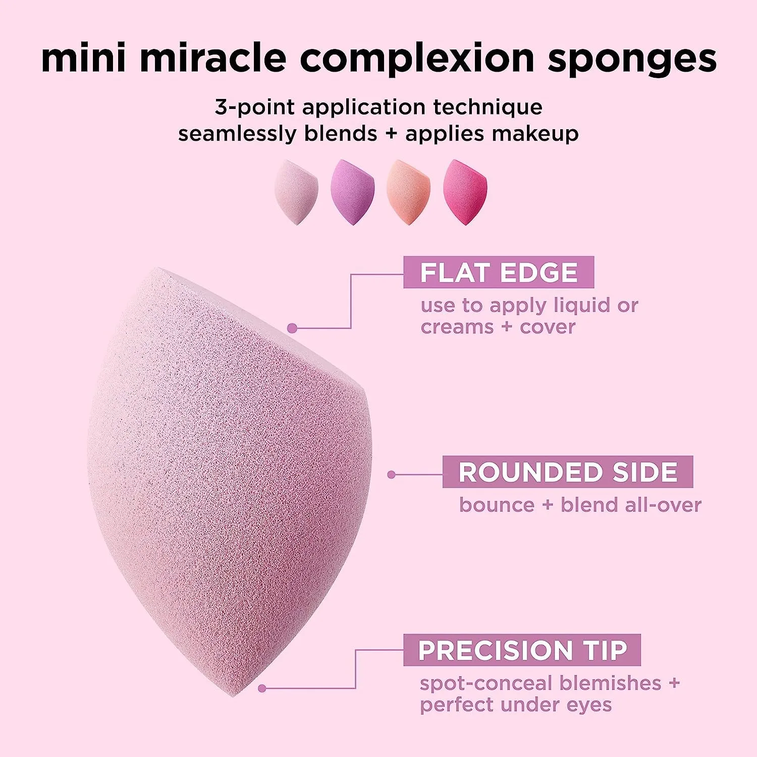 Mini Miracle Complexion Sponge 4 Pack, Small Makeup Blending Sponges, for Foundation & Concealer, Mini Size for under Eyes & Touch-Ups, Travel Friendly, Natural Makeup, Latex-Free