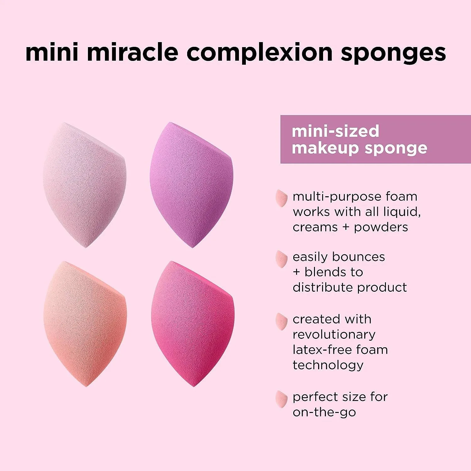 Mini Miracle Complexion Sponge 4 Pack, Small Makeup Blending Sponges, for Foundation & Concealer, Mini Size for under Eyes & Touch-Ups, Travel Friendly, Natural Makeup, Latex-Free