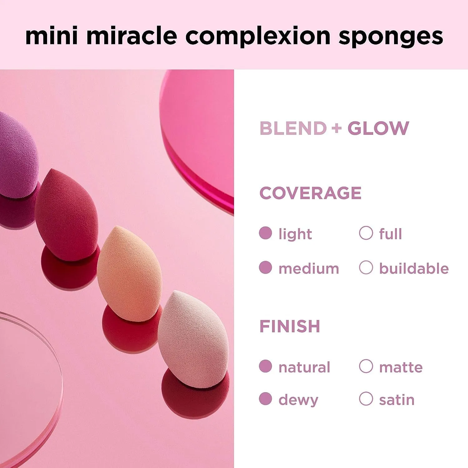 Mini Miracle Complexion Sponge 4 Pack, Small Makeup Blending Sponges, for Foundation & Concealer, Mini Size for under Eyes & Touch-Ups, Travel Friendly, Natural Makeup, Latex-Free