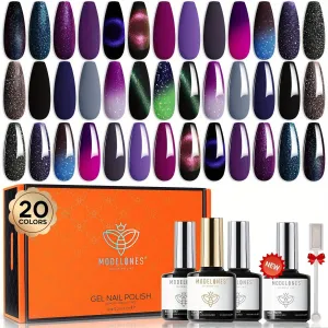 Modelones 25-Piece Gel Nail Polish Kit – Cat Eye Glitter & Color Changing Set