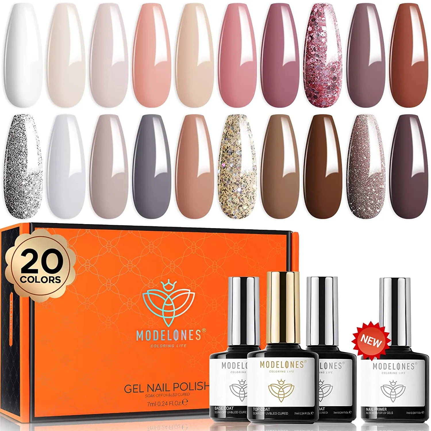 Modelones 25Pcs Gel Nail Polish Kit, Galactic Effect Cat Eye Glitter Color Chang Gel Polish Set with Primer Glossy&Matte Top Base Coat Magnet Stick Manicure Aurora Nail Art Design Christmas Gifts