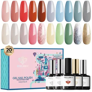 Modelones 25Pcs Gel Nail Polish Kit, Galactic Effect Cat Eye Glitter Color Chang Gel Polish Set with Primer Glossy&Matte Top Base Coat Magnet Stick Manicure Aurora Nail Art Design Christmas Gifts