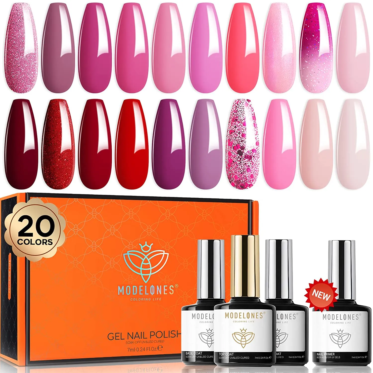 Modelones 25Pcs Gel Nail Polish Kit, Galactic Effect Cat Eye Glitter Color Chang Gel Polish Set with Primer Glossy&Matte Top Base Coat Magnet Stick Manicure Aurora Nail Art Design Christmas Gifts