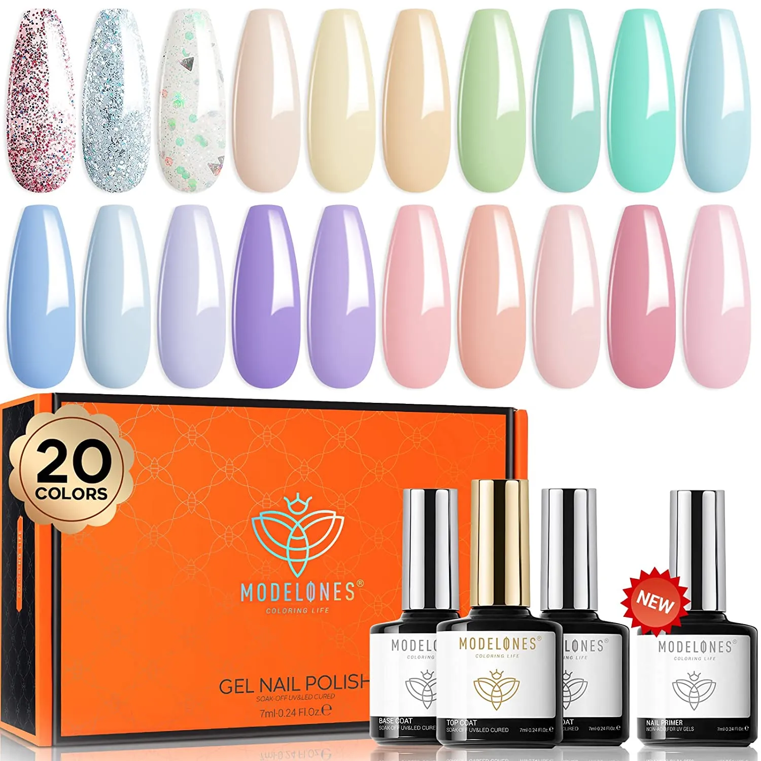 Modelones 25Pcs Gel Nail Polish Kit, Galactic Effect Cat Eye Glitter Color Chang Gel Polish Set with Primer Glossy&Matte Top Base Coat Magnet Stick Manicure Aurora Nail Art Design Christmas Gifts
