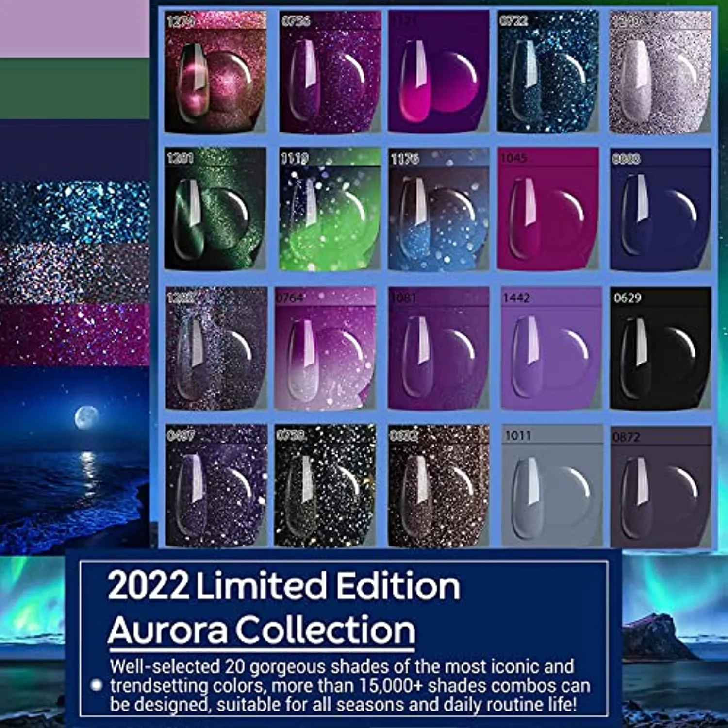 Modelones 25Pcs Gel Nail Polish Kit, Galactic Effect Cat Eye Glitter Color Chang Gel Polish Set with Primer Glossy&Matte Top Base Coat Magnet Stick Manicure Aurora Nail Art Design Christmas Gifts