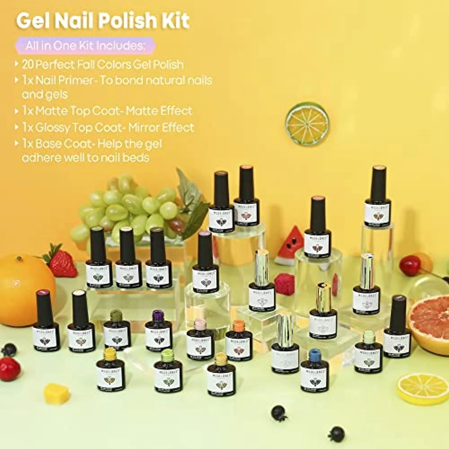 Modelones Gel Liner Nail Art Set-12 Gel Art Paint and 24 Pcs Bright Spring Summer Gel Nail Polish Kit, 20 Colors Soak Off Nail Gel Polish with Primer Glossy & Matte Top Coat Base Coat