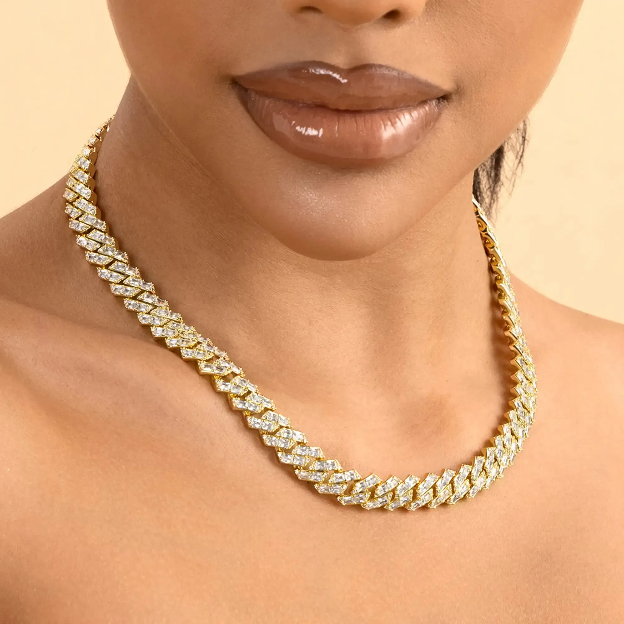 Moissanite Emerald Cut Prong Cuban Link Chain