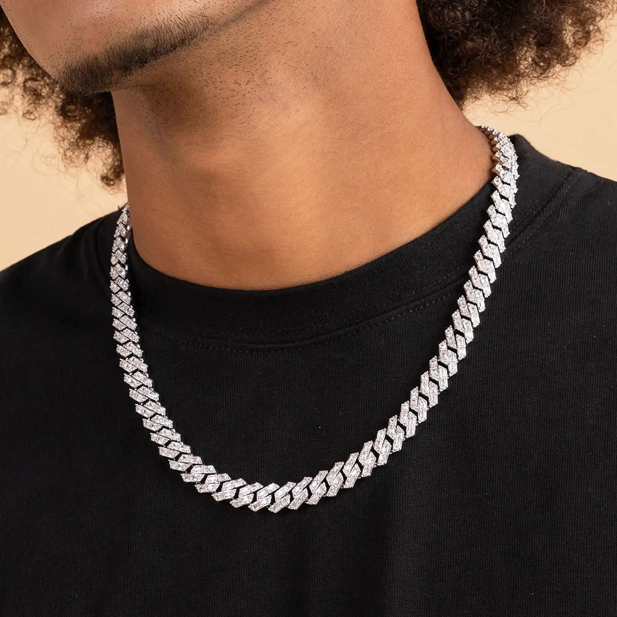 Moissanite Emerald Cut Prong Cuban Link Chain