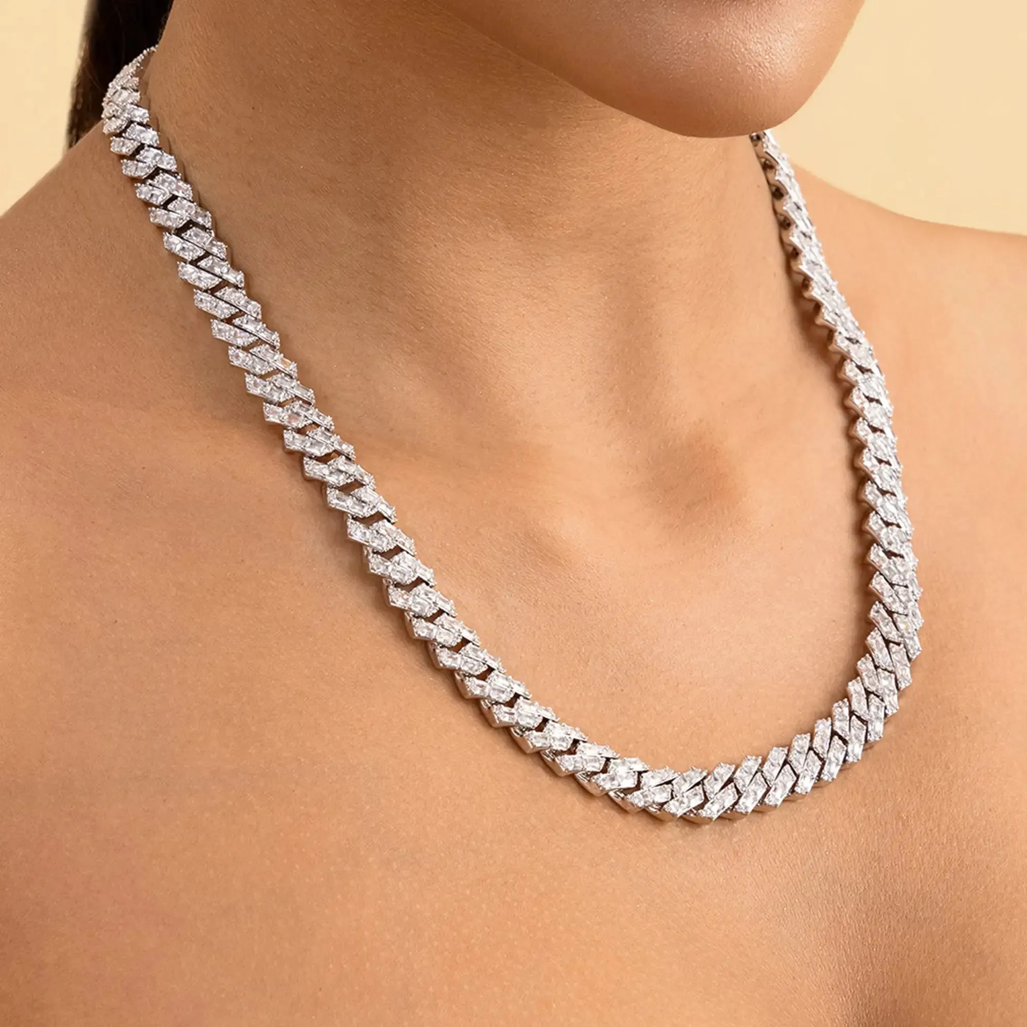 Moissanite Emerald Cut Prong Cuban Link Chain