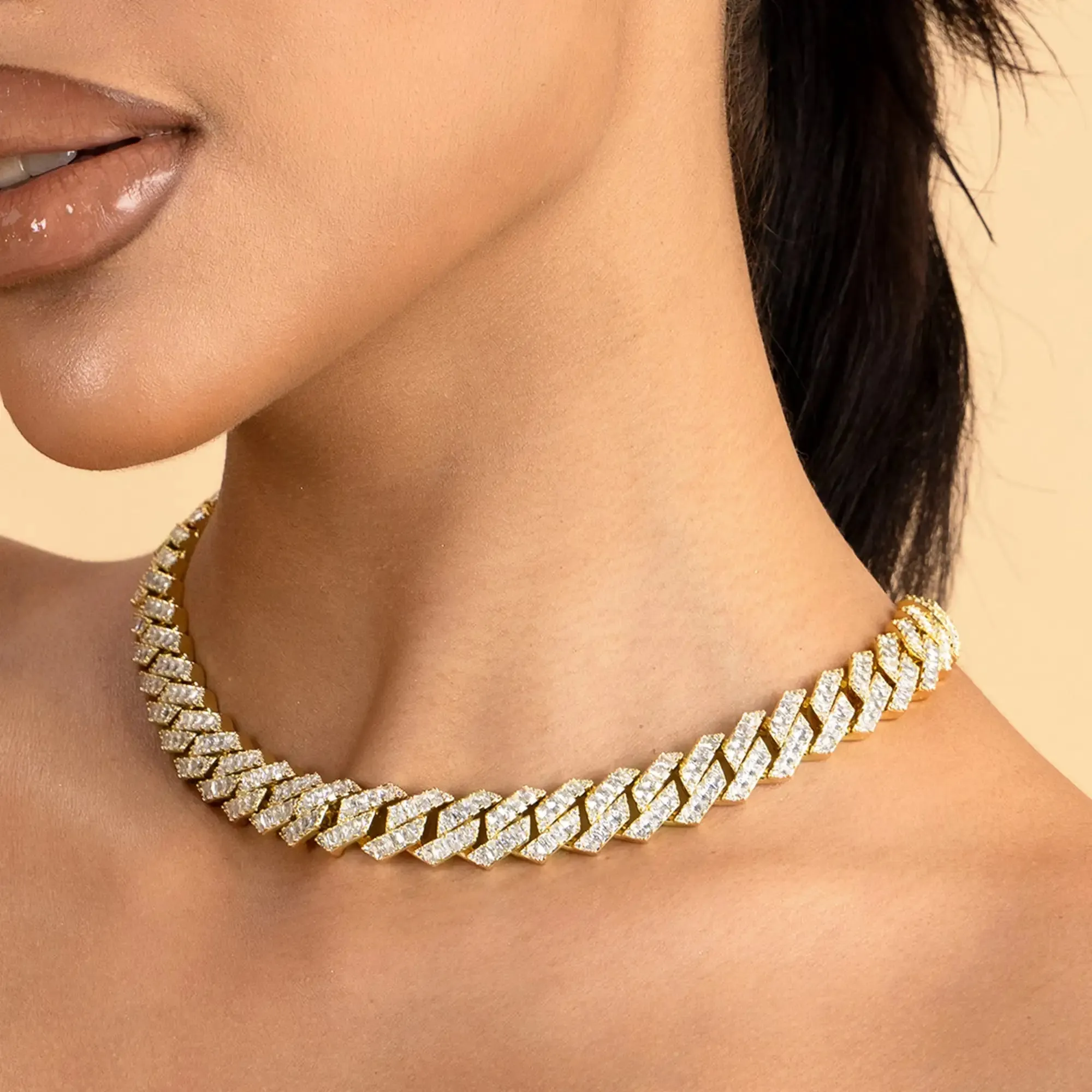 Moissanite Emerald Cut Prong Cuban Link Chain