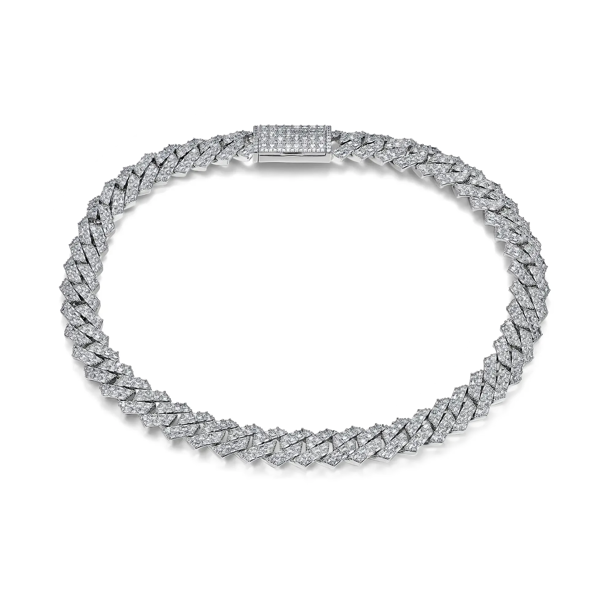 Moissanite Emerald Cut Prong Cuban Link Chain