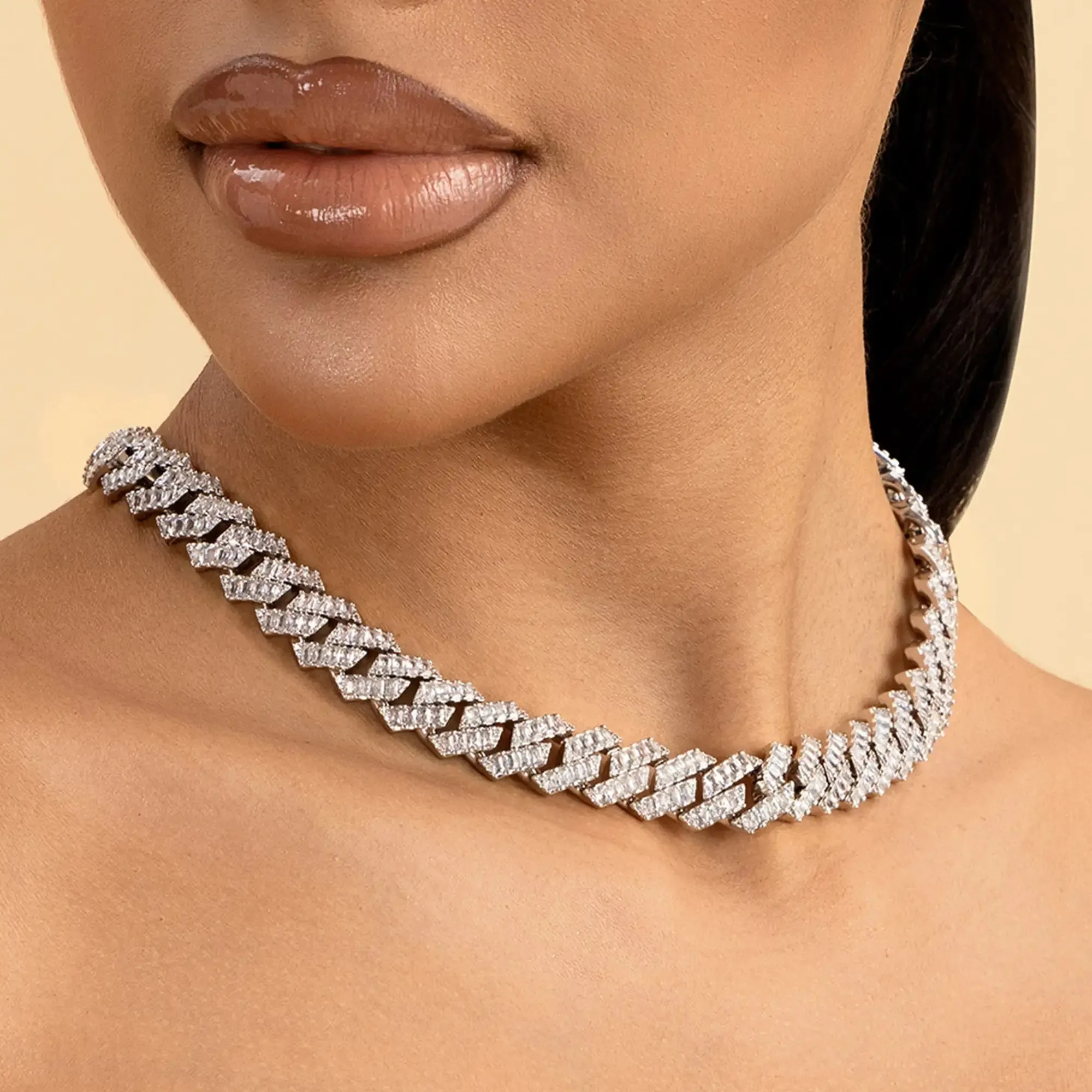 Moissanite Emerald Cut Prong Cuban Link Chain