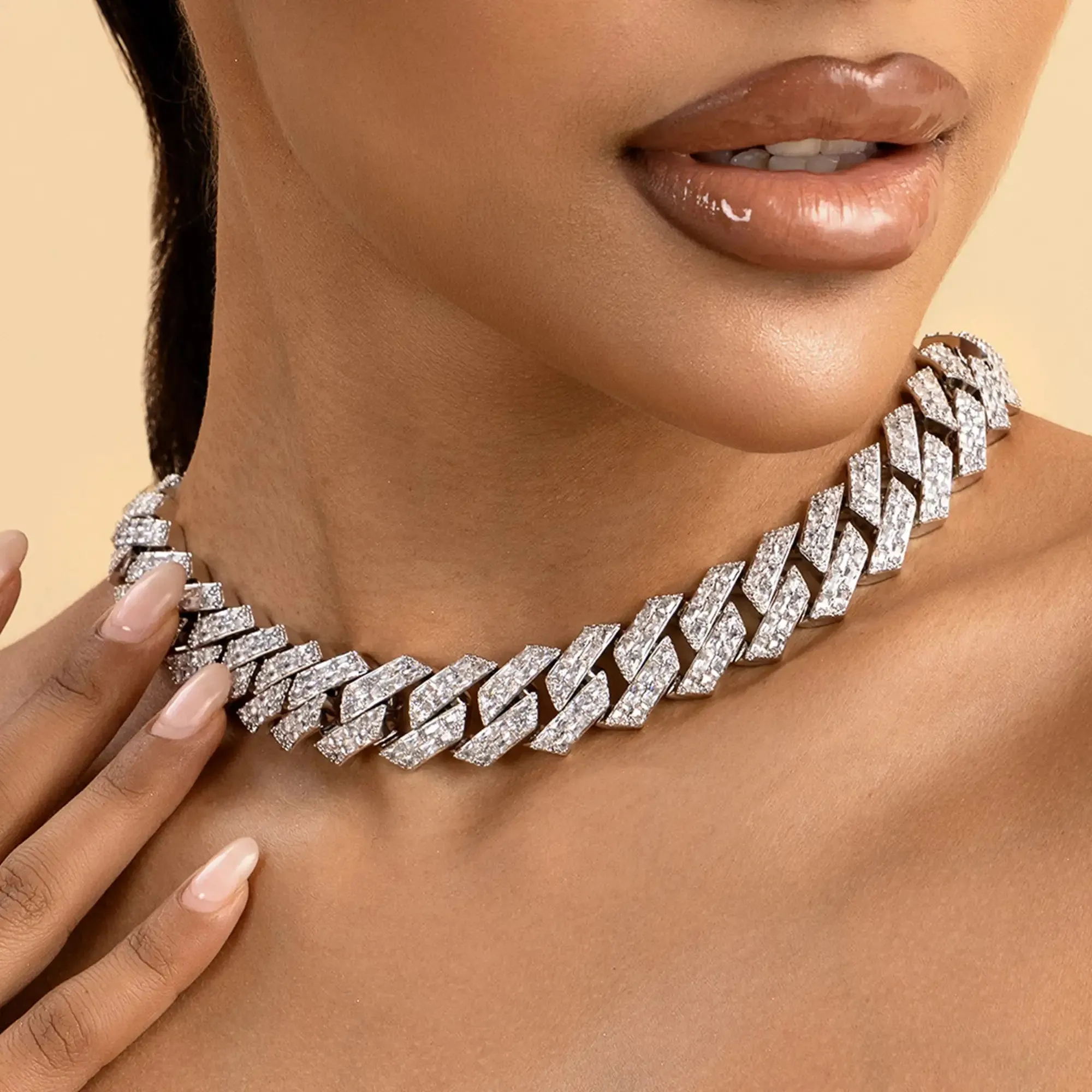 Moissanite Emerald Cut Prong Cuban Link Chain