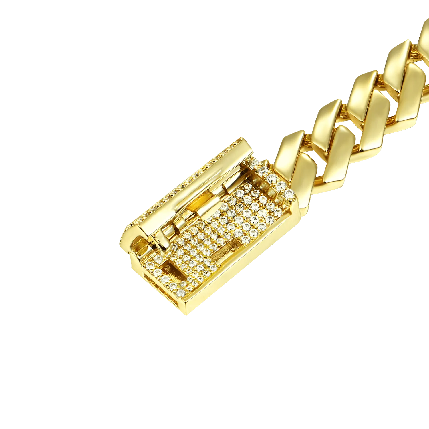 Moissanite Plain Gold Prong Cuban Link Bracelet - 10mm