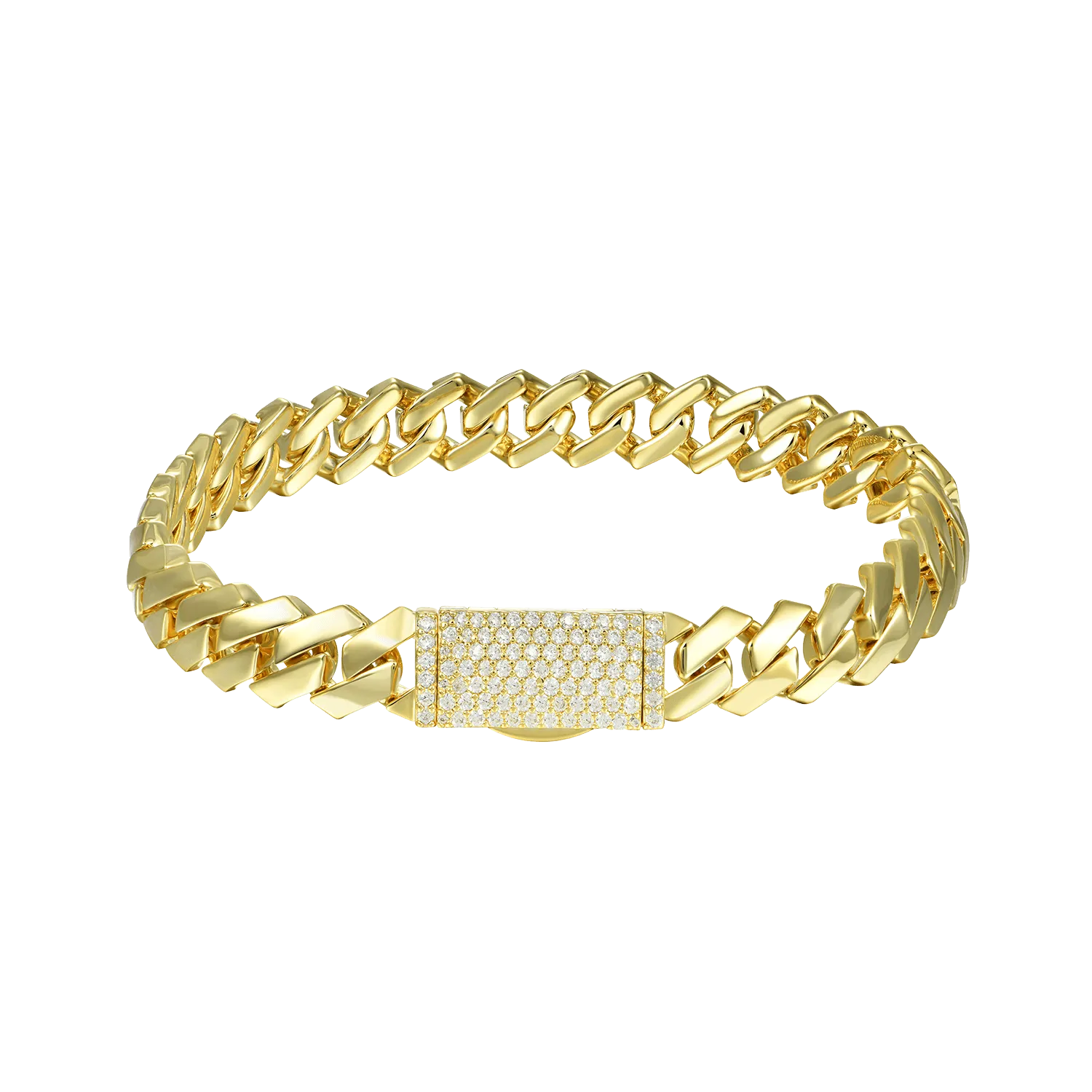 Moissanite Plain Gold Prong Cuban Link Bracelet - 10mm