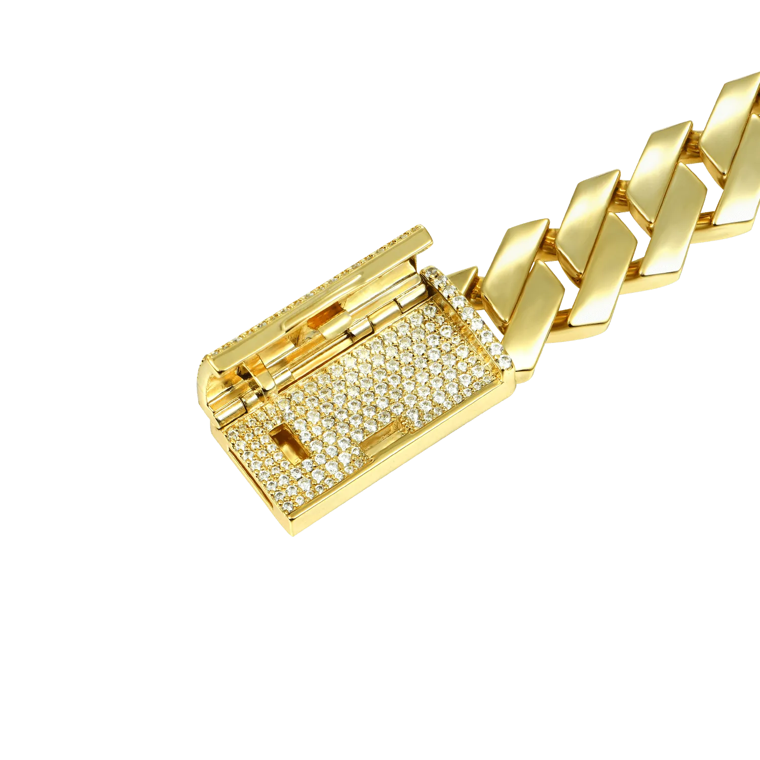 Moissanite Plain Gold Prong Cuban Link Bracelet - 19mm