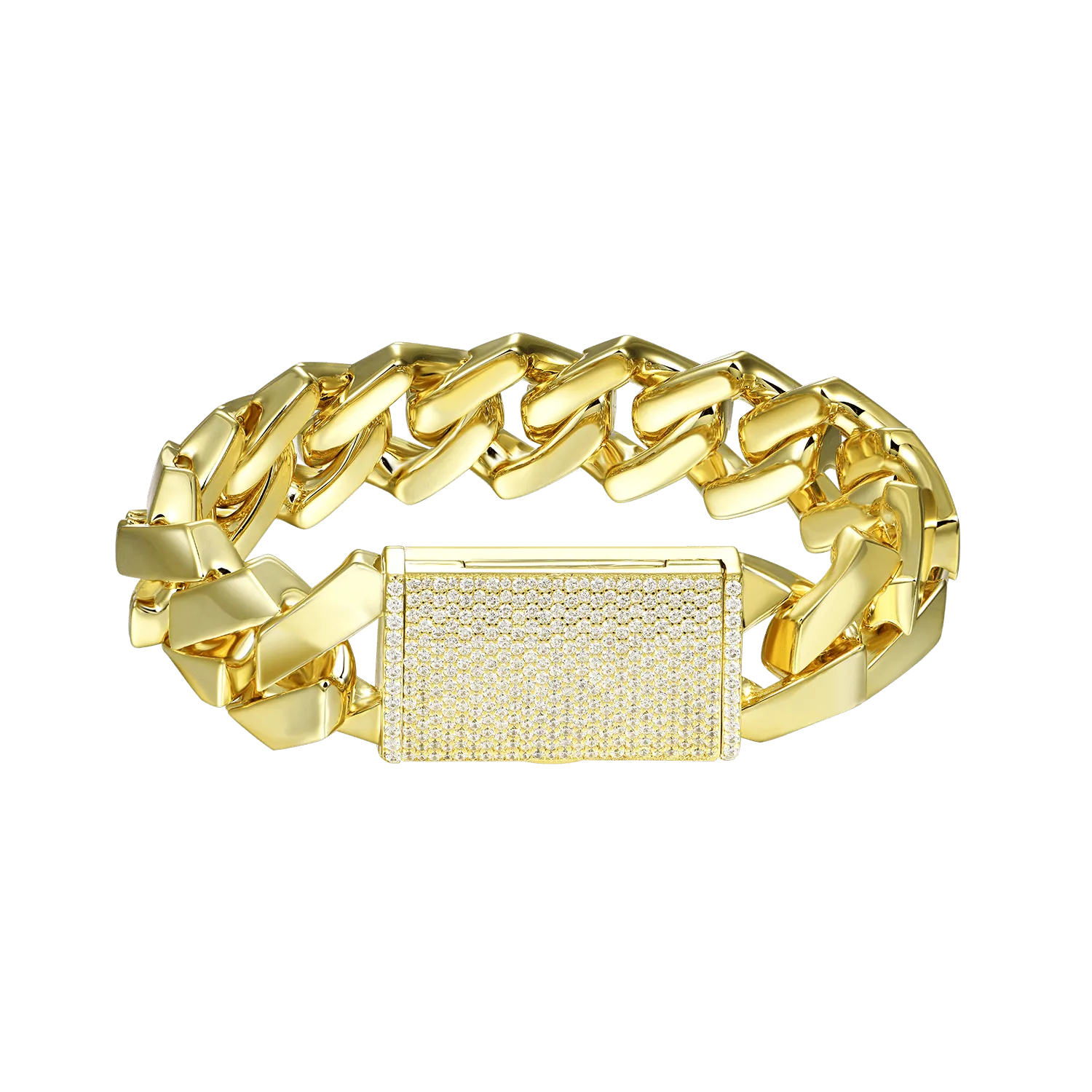 Moissanite Plain Gold Prong Cuban Link Bracelet - 19mm