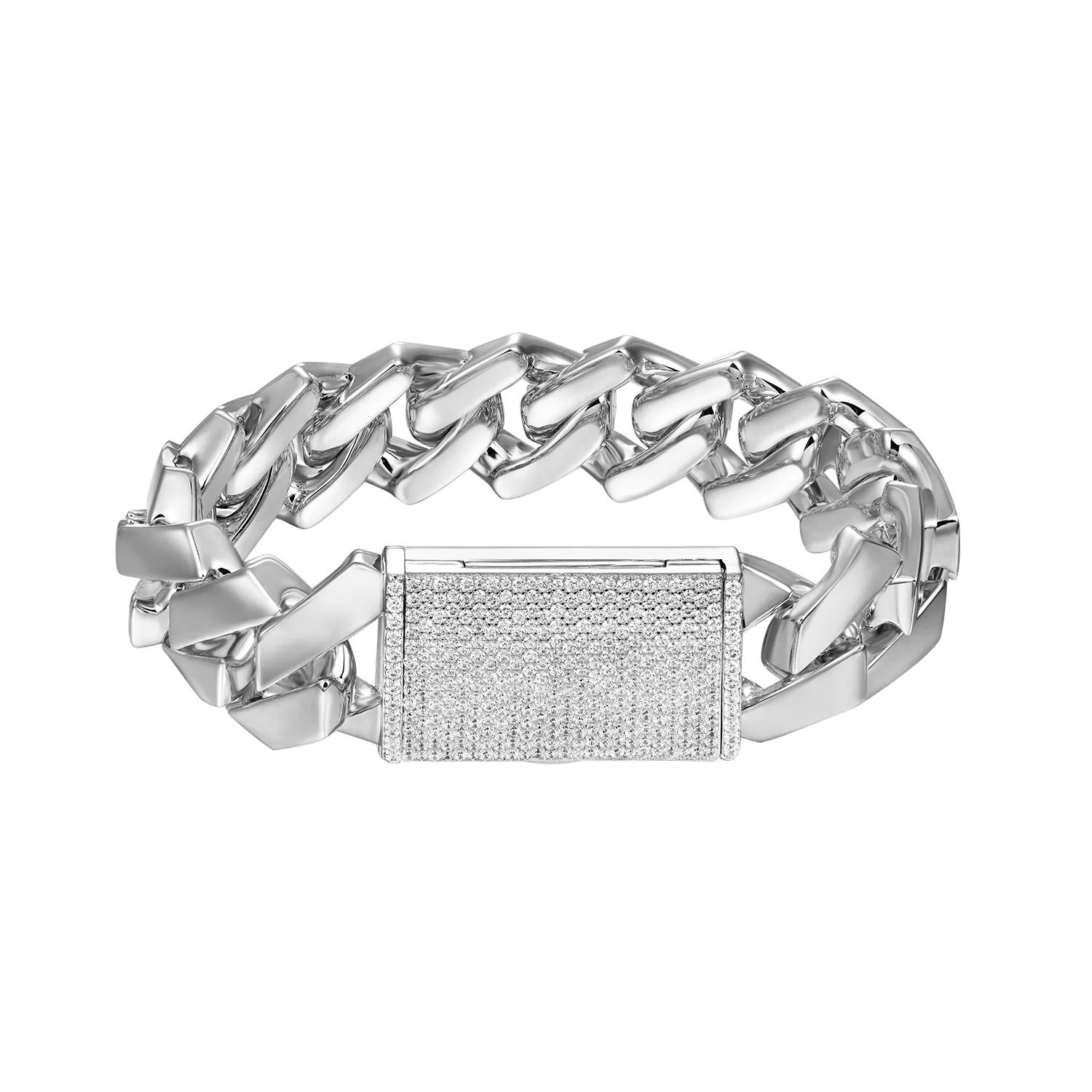 Moissanite Plain Gold Prong Cuban Link Bracelet - 19mm