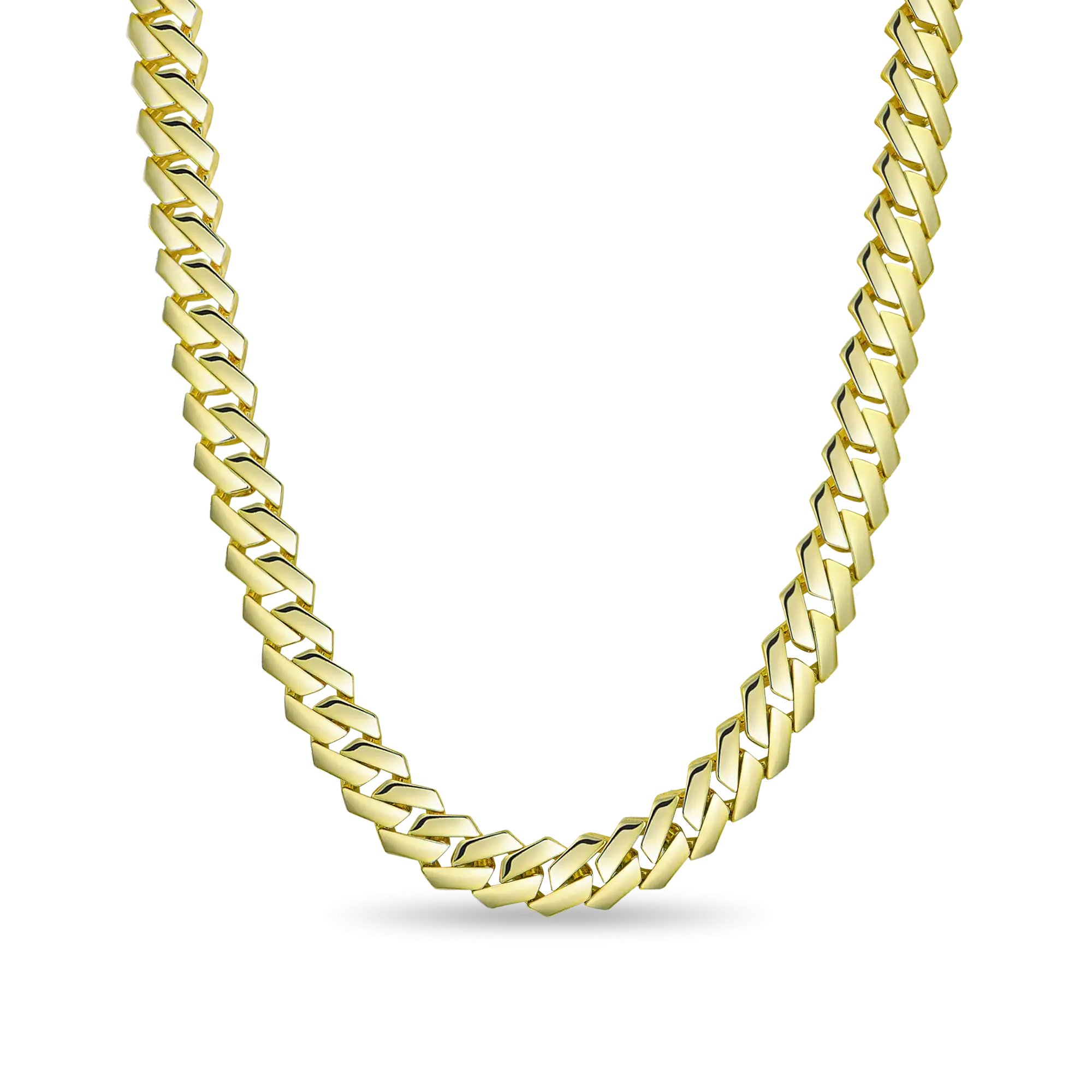 Moissanite Plain Gold Prong Cuban Link Chain - 10mm