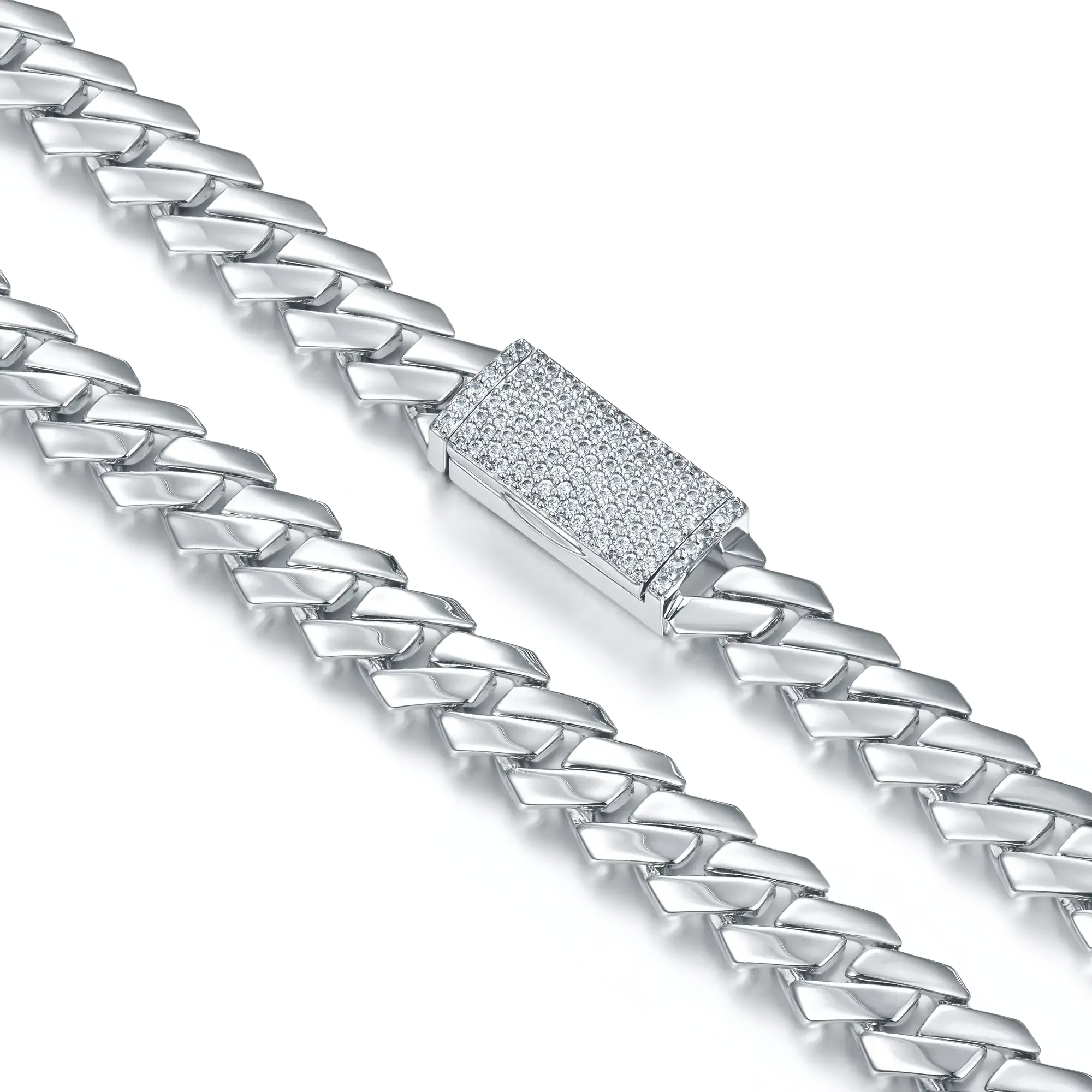 Moissanite Plain Gold Prong Cuban Link Chain - 10mm