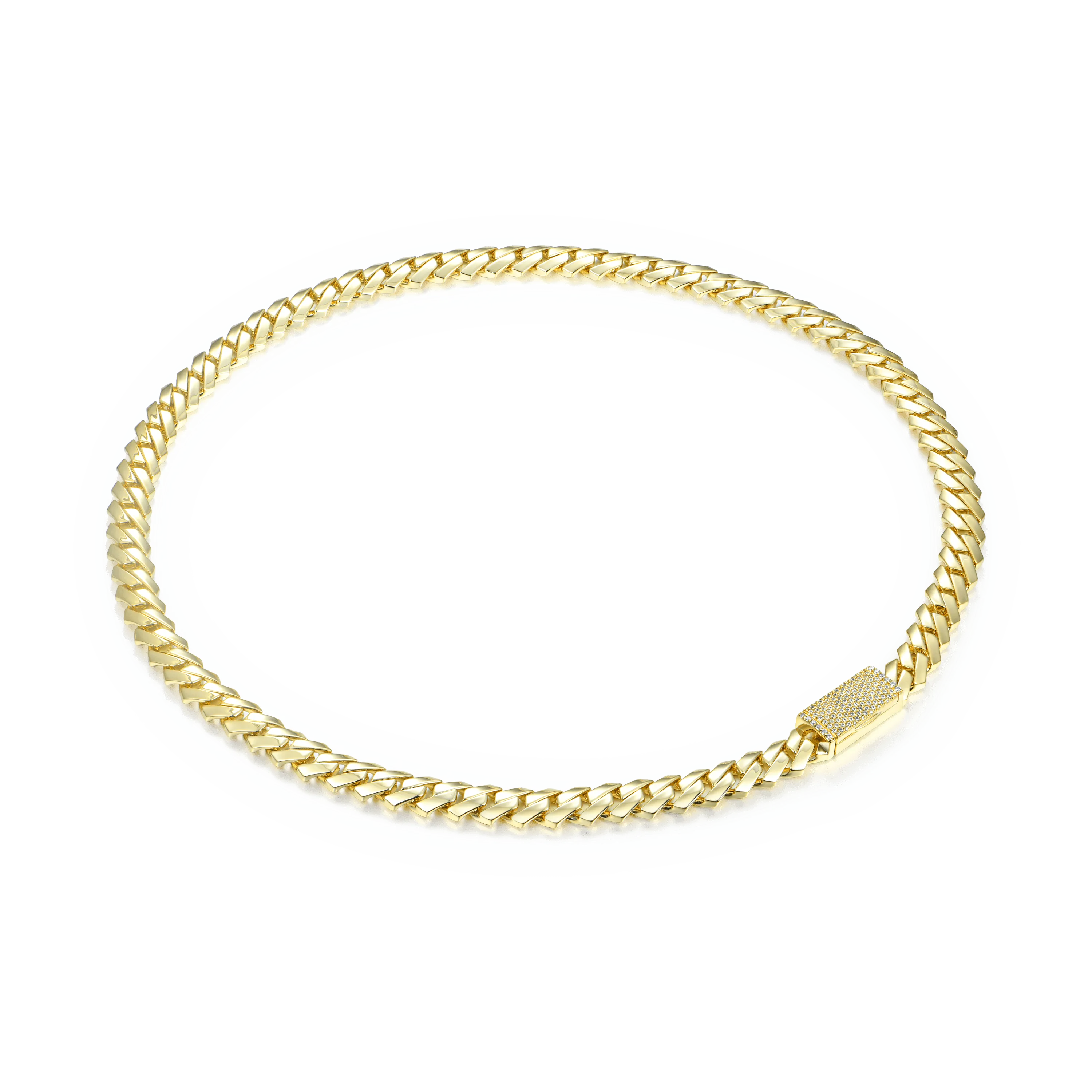 Moissanite Plain Gold Prong Cuban Link Chain - 10mm