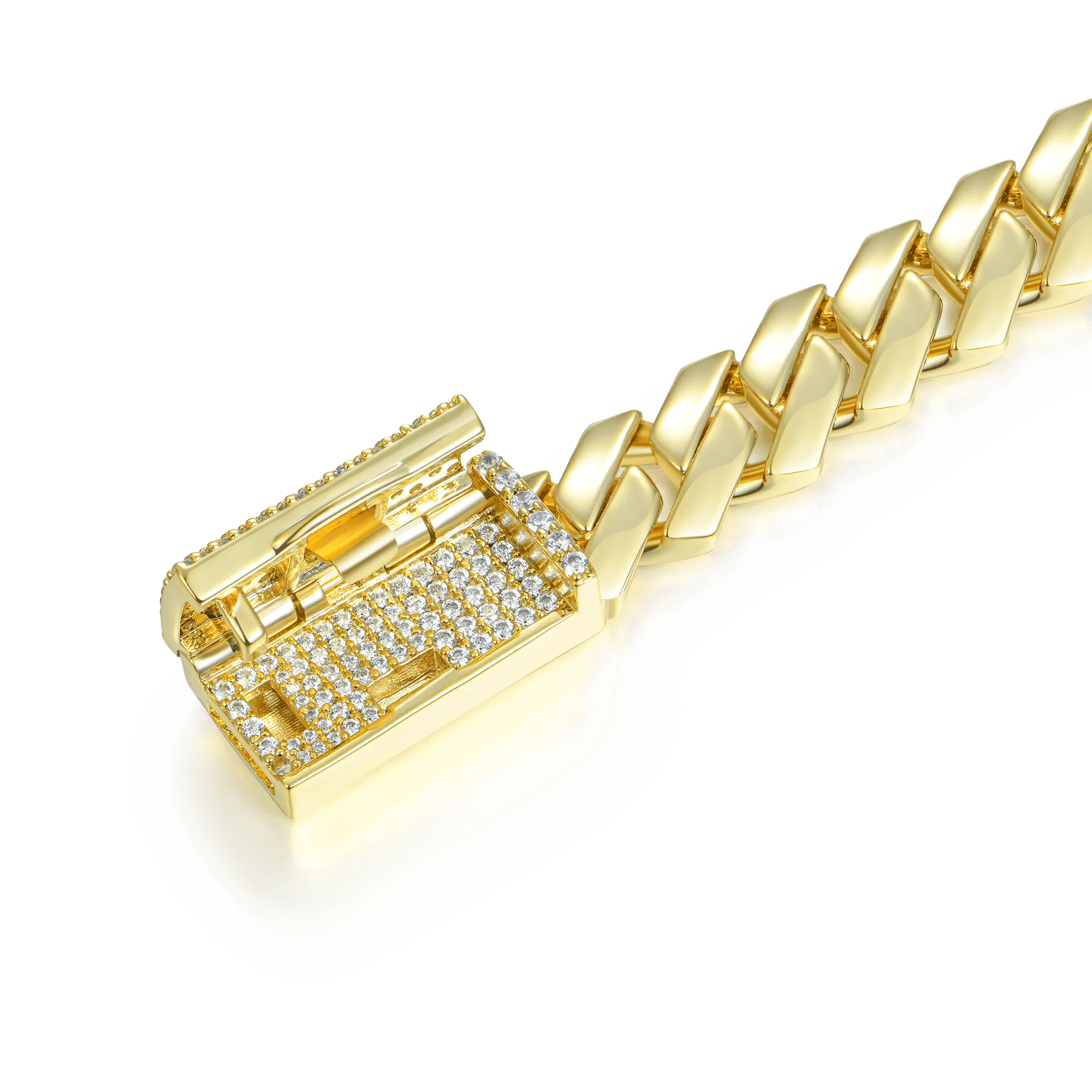Moissanite Plain Gold Prong Cuban Link Chain - 10mm