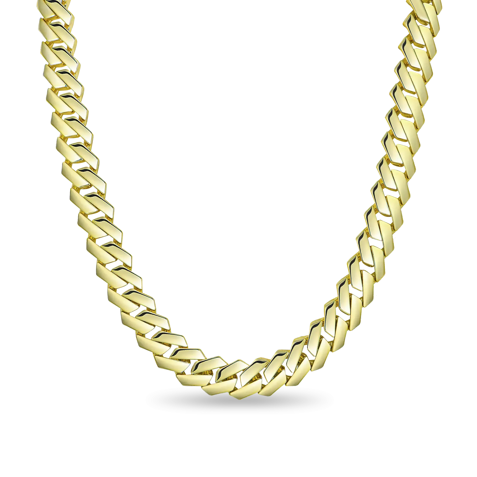 Moissanite Plain Gold Prong Cuban Link Chain - 12mm