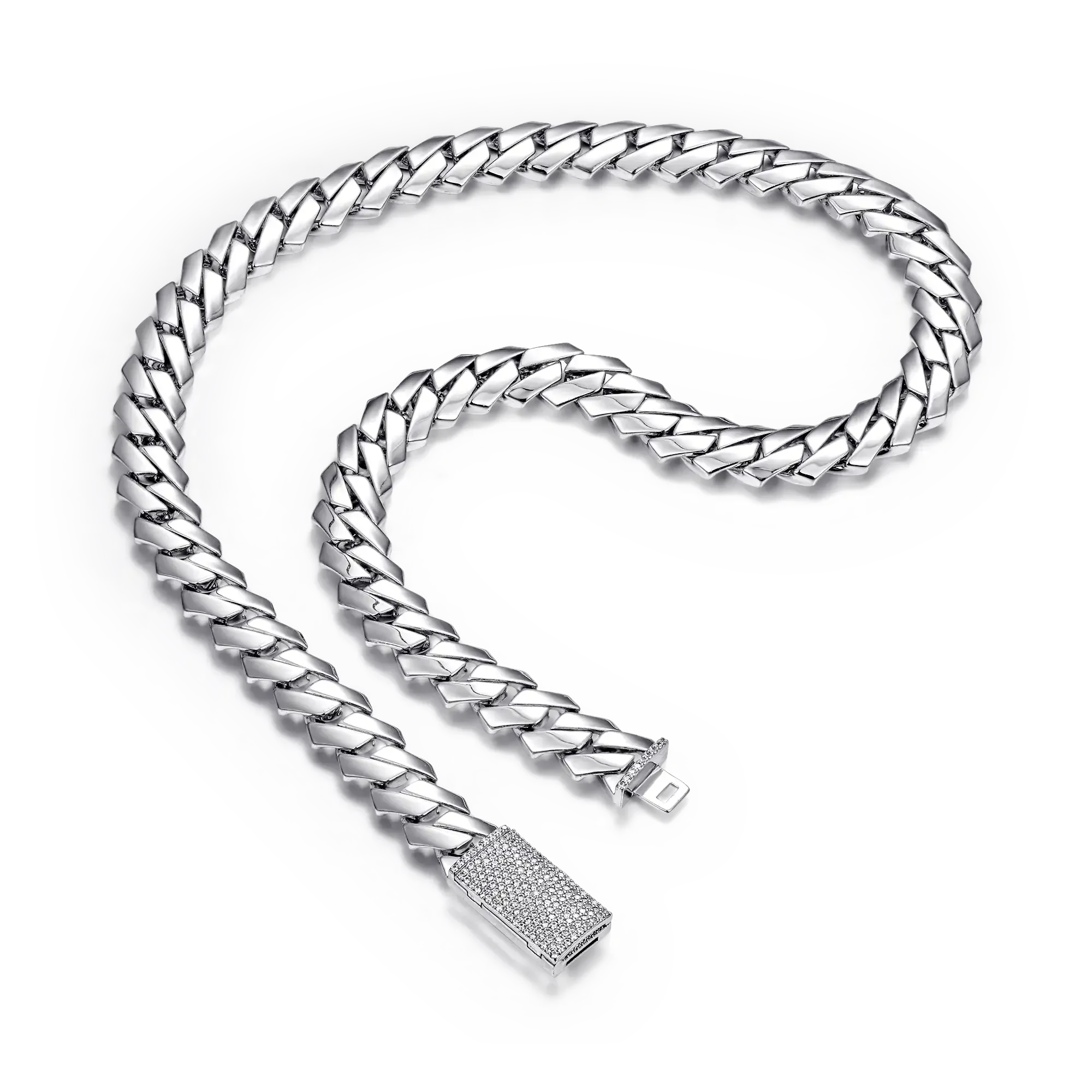 Moissanite Plain Gold Prong Cuban Link Chain - 12mm