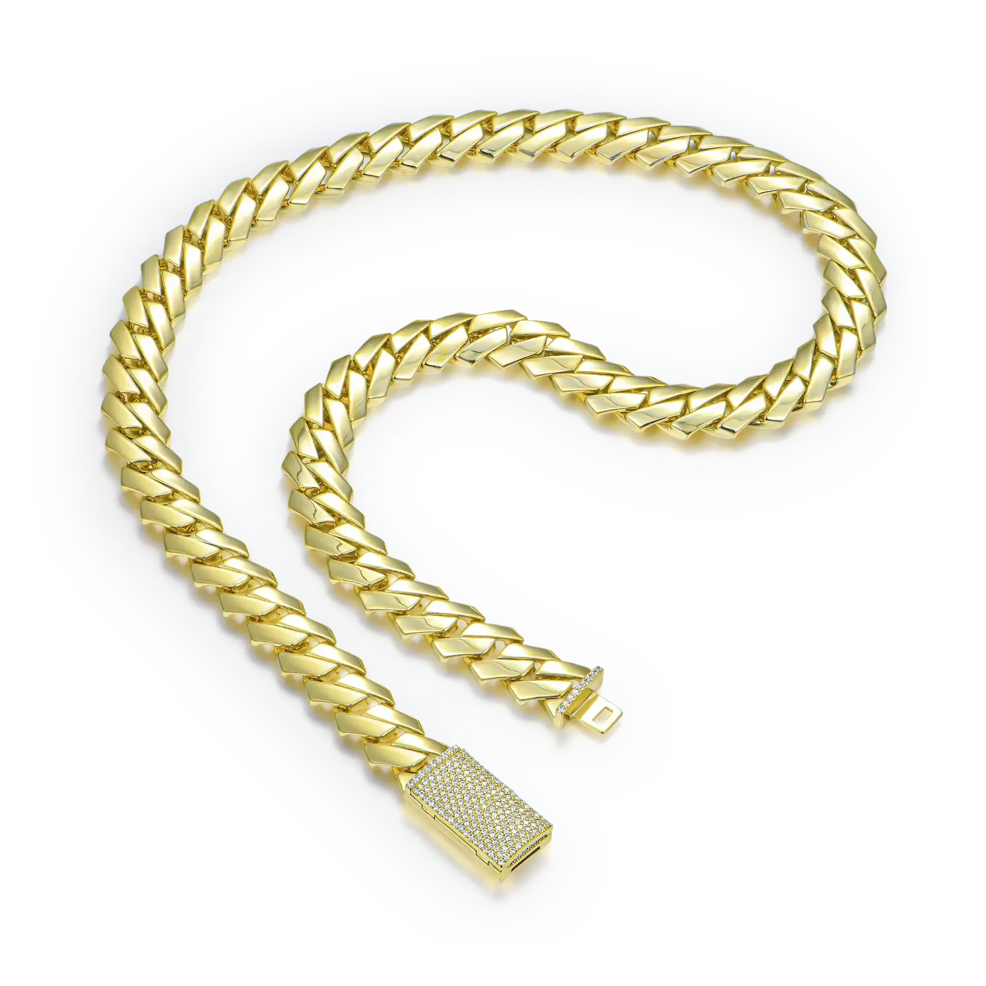 Moissanite Plain Gold Prong Cuban Link Chain - 12mm