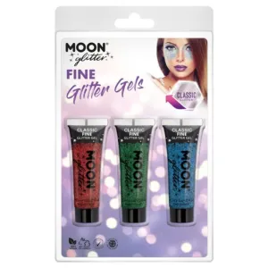 Moon Glitter Classic Fine Glitter Gel, Red, Green, Blue