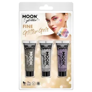 Moon Glitter Holographic Fine Glitter Gel, Black, Silver, Purple