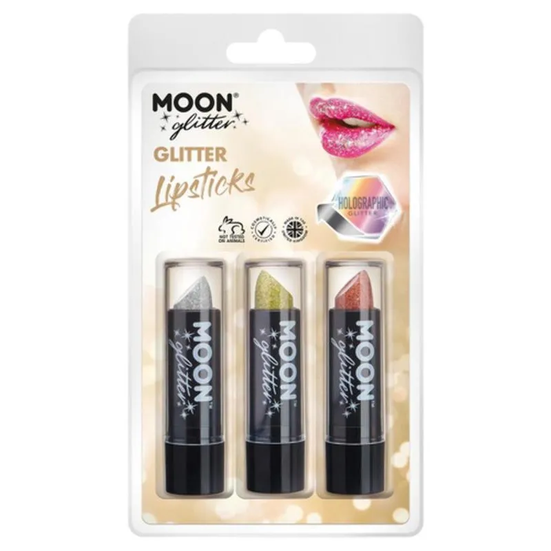 Moon Glitter Holographic Glitter Lipstick, Silver, Gold, Rose Gold