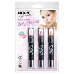 Moon Glitter Iridescent Body Crayons, White, Pink, Orange