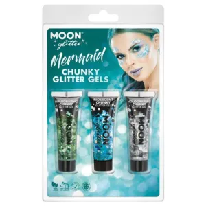 Moon Glitter Themed Clamshells, Blue Chunky Glitter Gels