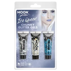 Moon Glitter Themed Clamshells, White Chunky Glitter Gels