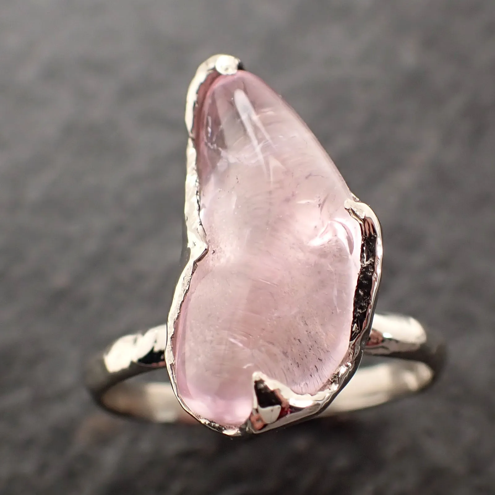 Morganite tumbled White 14k gold Solitaire gemstone ring 2746