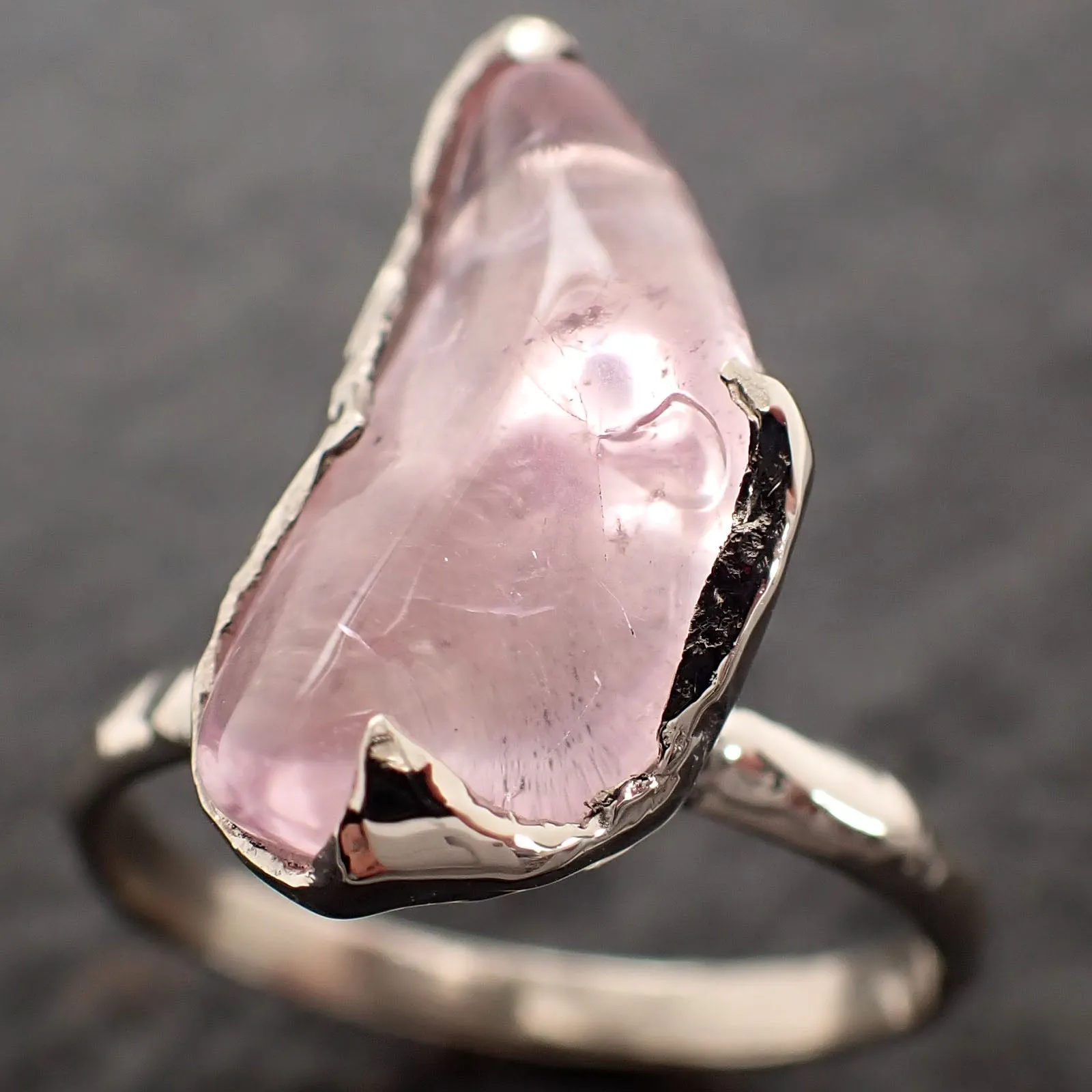 Morganite tumbled White 14k gold Solitaire gemstone ring 2746