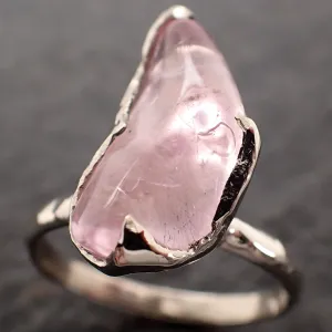 Morganite tumbled White 14k gold Solitaire gemstone ring 2746