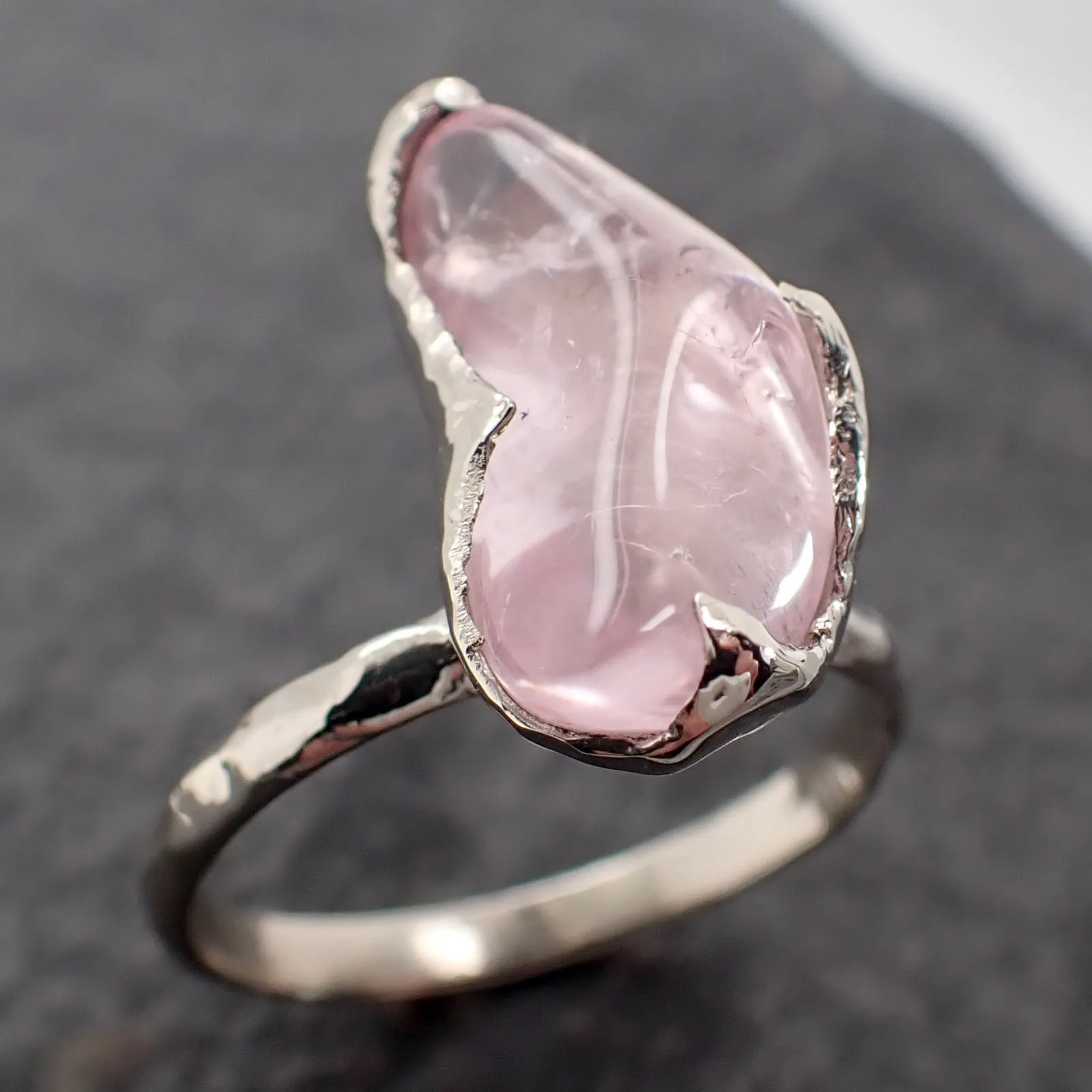Morganite tumbled White 14k gold Solitaire gemstone ring 2746