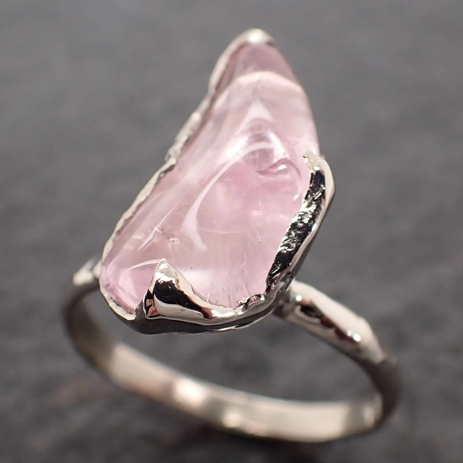 Morganite tumbled White 14k gold Solitaire gemstone ring 2746