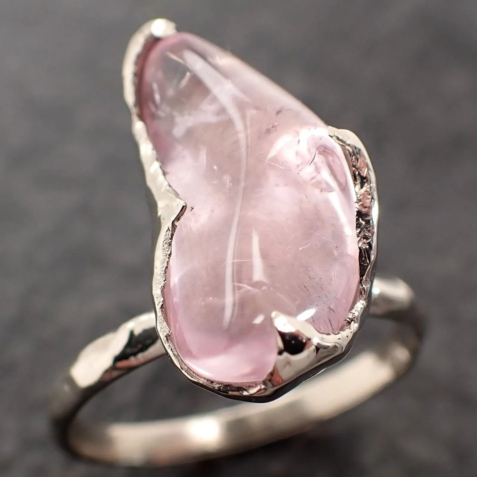 Morganite tumbled White 14k gold Solitaire gemstone ring 2746
