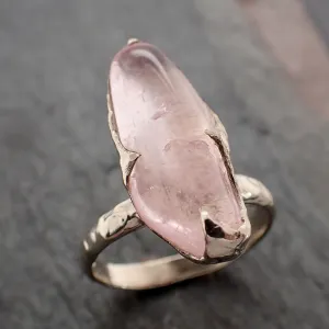 Morganite tumbled White 14k gold Solitaire gemstone ring 2820