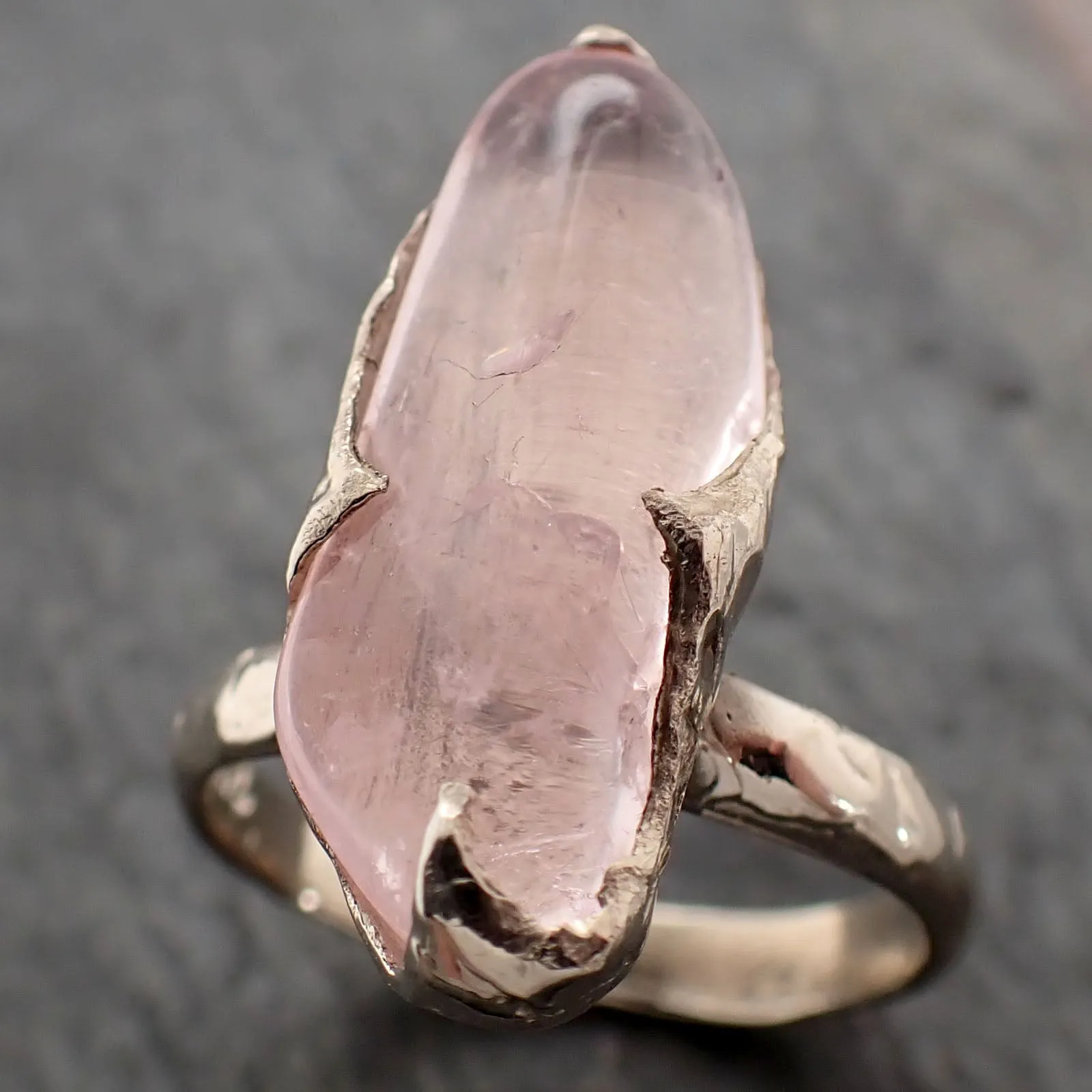 Morganite tumbled White 14k gold Solitaire gemstone ring 2820