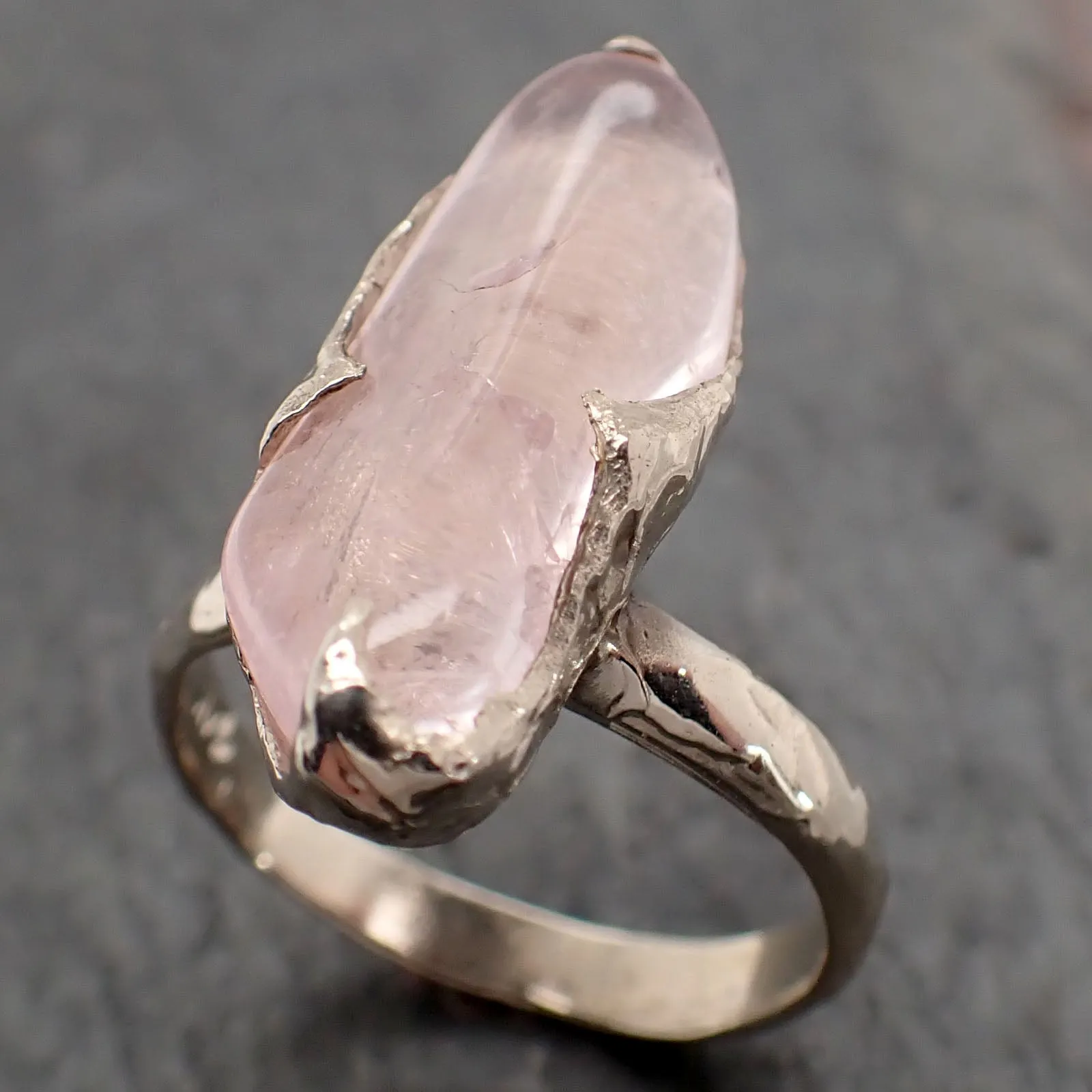 Morganite tumbled White 14k gold Solitaire gemstone ring 2820