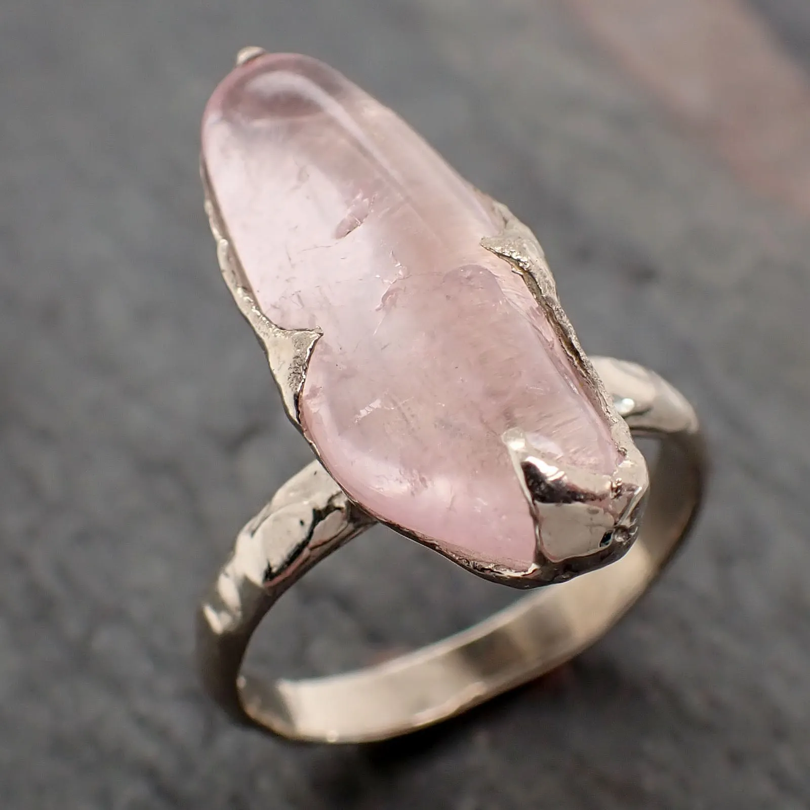 Morganite tumbled White 14k gold Solitaire gemstone ring 2820
